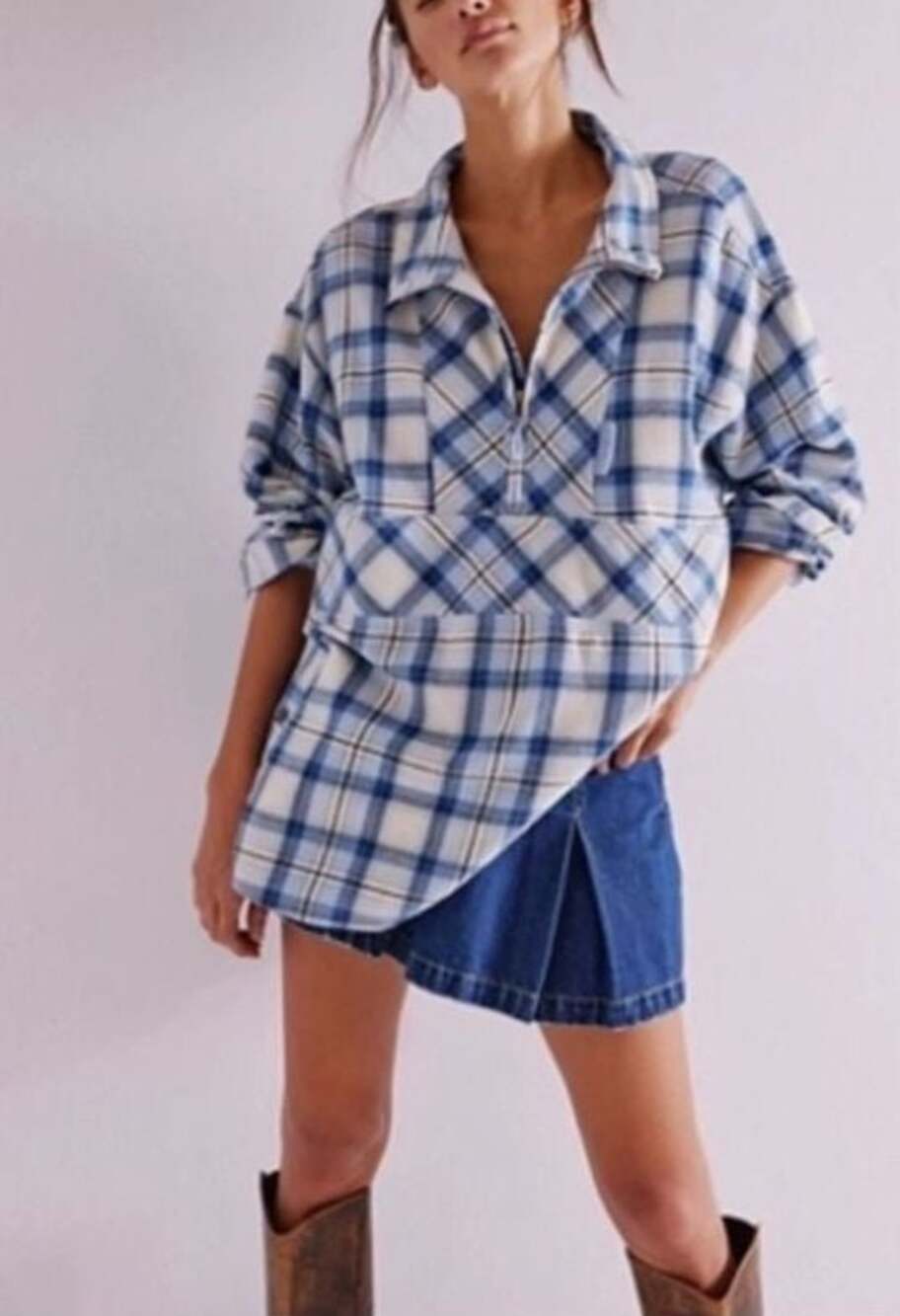 Free People We The Free Wind River Plaid Flannel Flowy Pullover Shacket Small